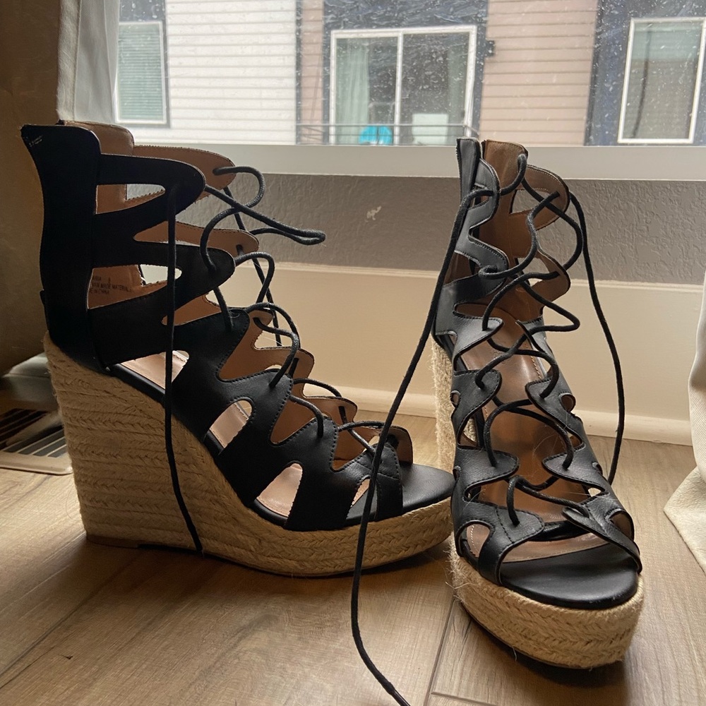 Charlotte Russe size 9 platform black wedge heels